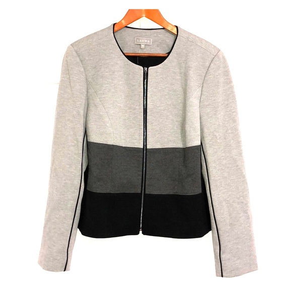 Laura Jackets & Blazers - LAURA Cut and Sew Grayscale Zip Up Blazer Jacket